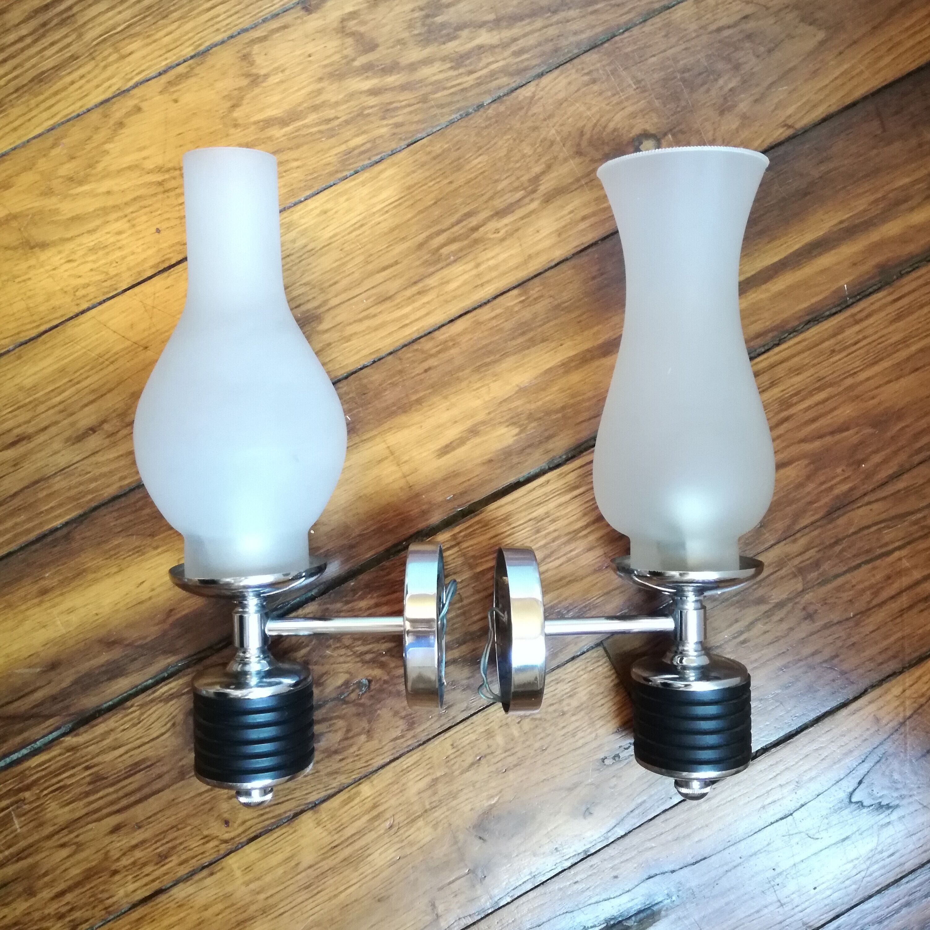 Metal and frosted glass wall lamp 1970