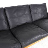 Vintage Black Leather Sofa by Poul M. Volther for Erik Jørgensen, 1960s