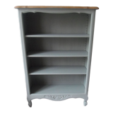 Louis XV style bookcase, green gray with 3 adjustable shelves, wooden tray.