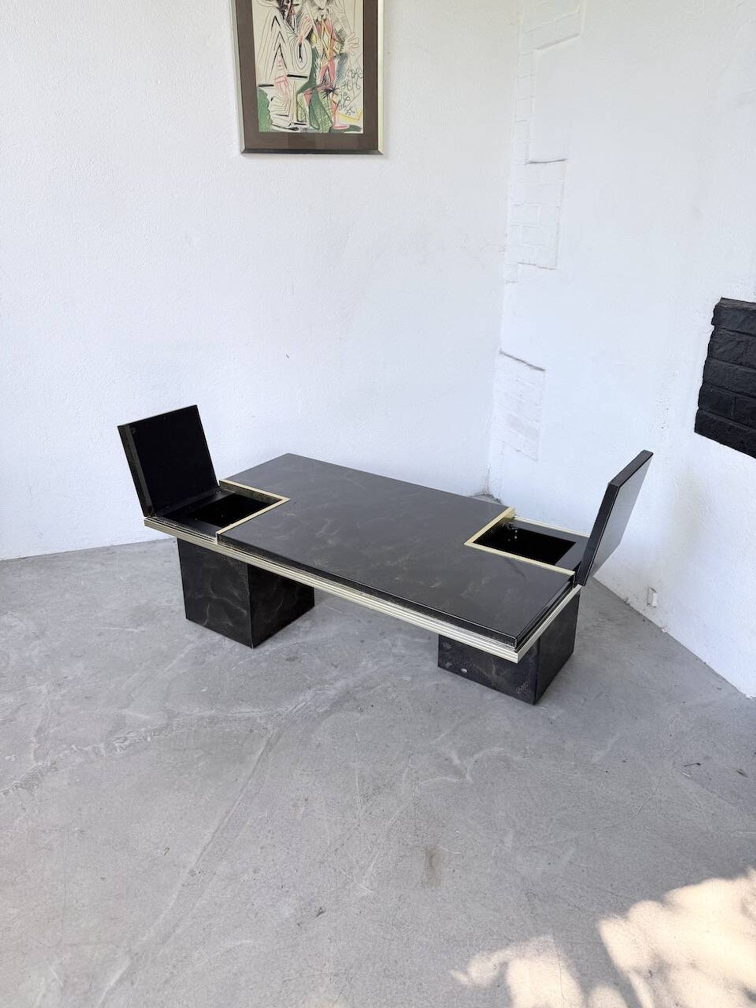 "Rizzo" lacquered and brass coffee-bar table from the 1970s.