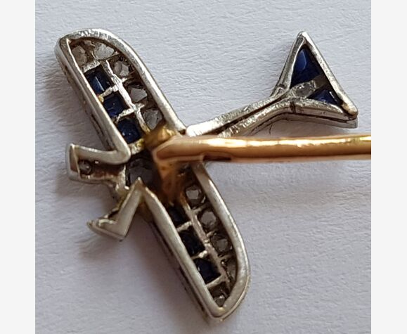 Rare pin's broche antique épingle cravate or & diamant & saphir époque art  déco | Selency