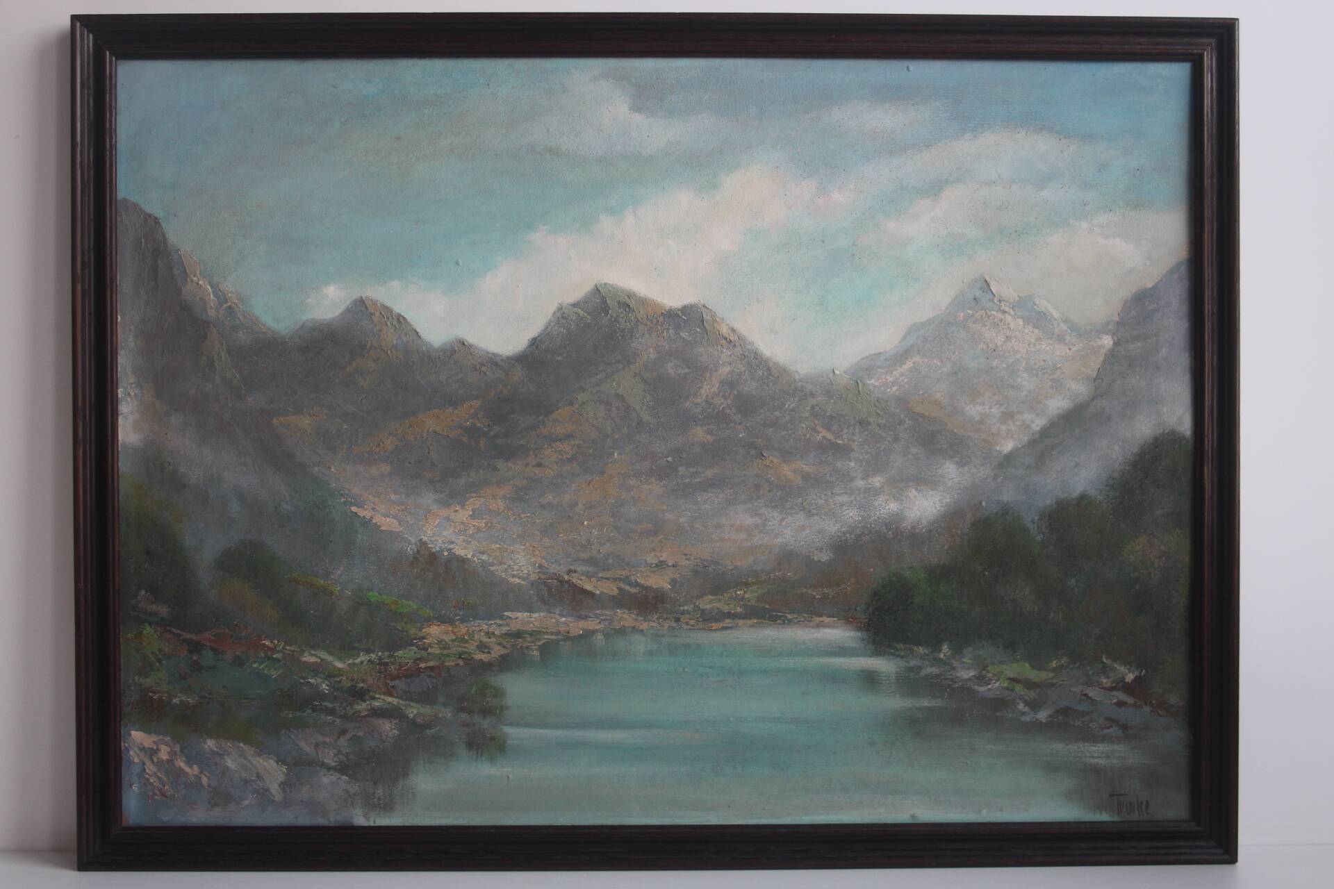 Hand painted painting, oil on fiberboard, signed, Czechoslovakia, 1960's.