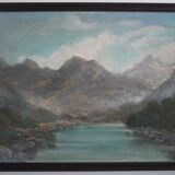 Hand painted painting, oil on fiberboard, signed, Czechoslovakia, 1960's.