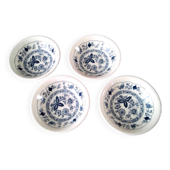4 Biltons porridge or cereal bowls with blue onion decoration