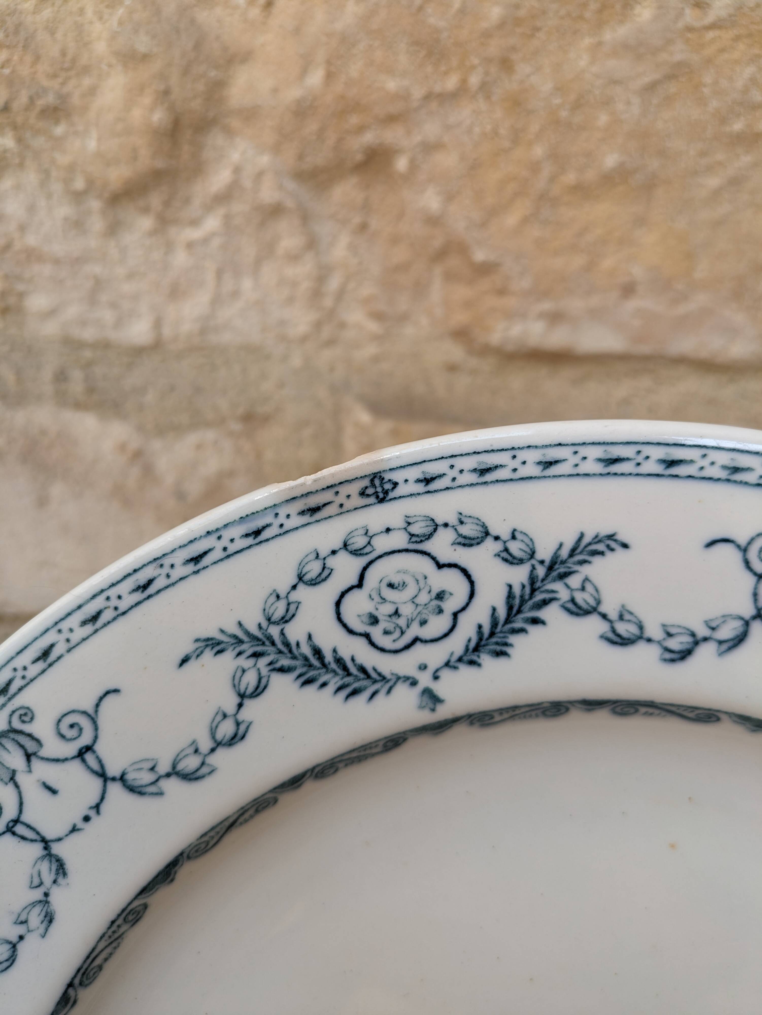 Old plate E. Bourgeois Earthenware Porcelain Crystals