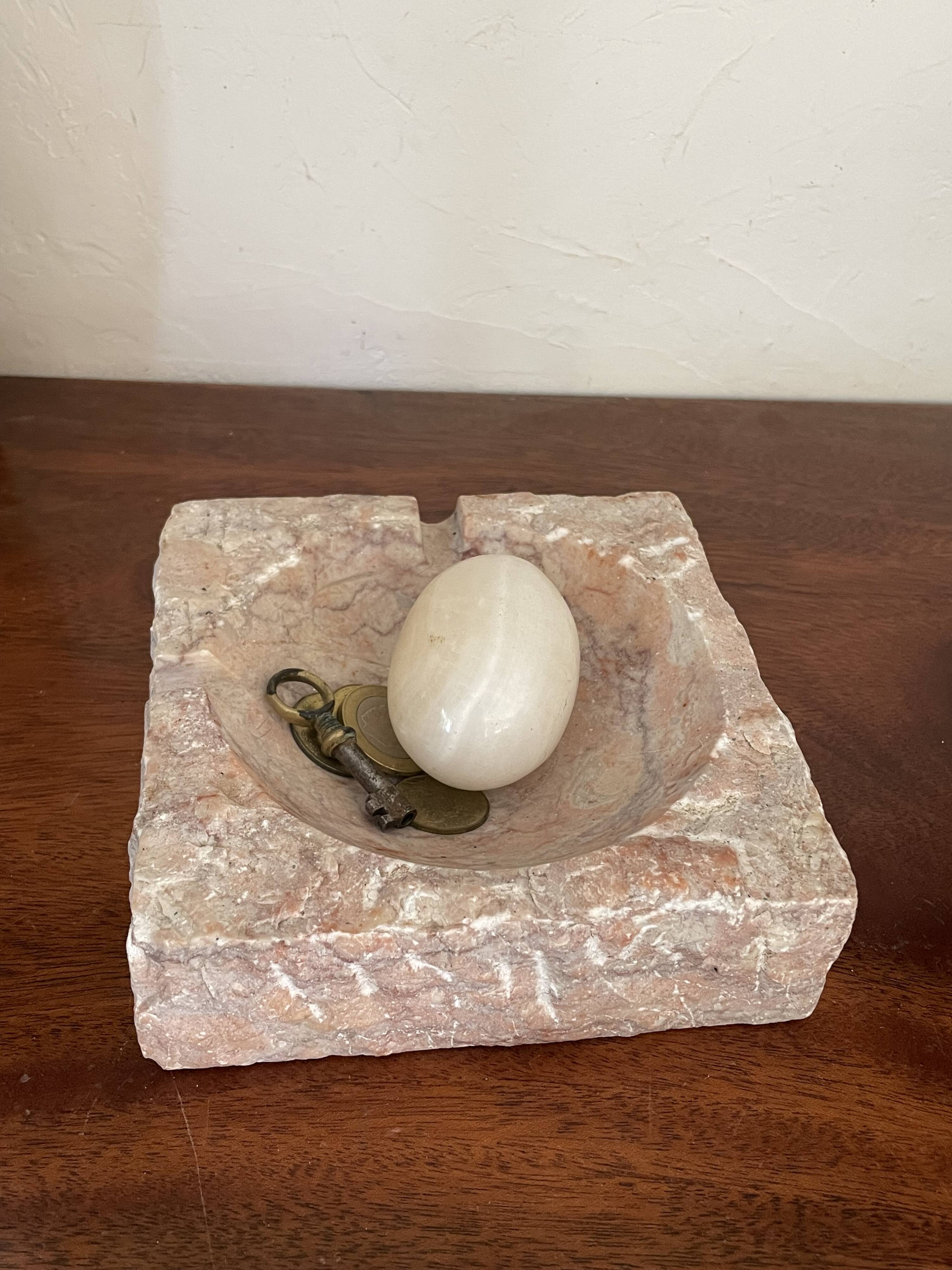 Vintage pinkish beige marble ashtray