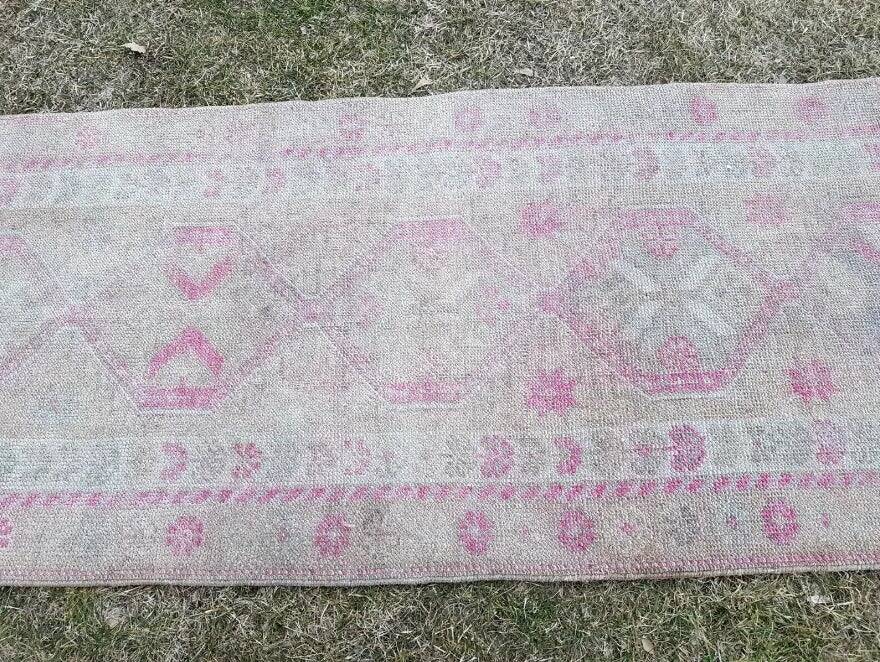 Vintage Turkish hallway rug 88x407 cm