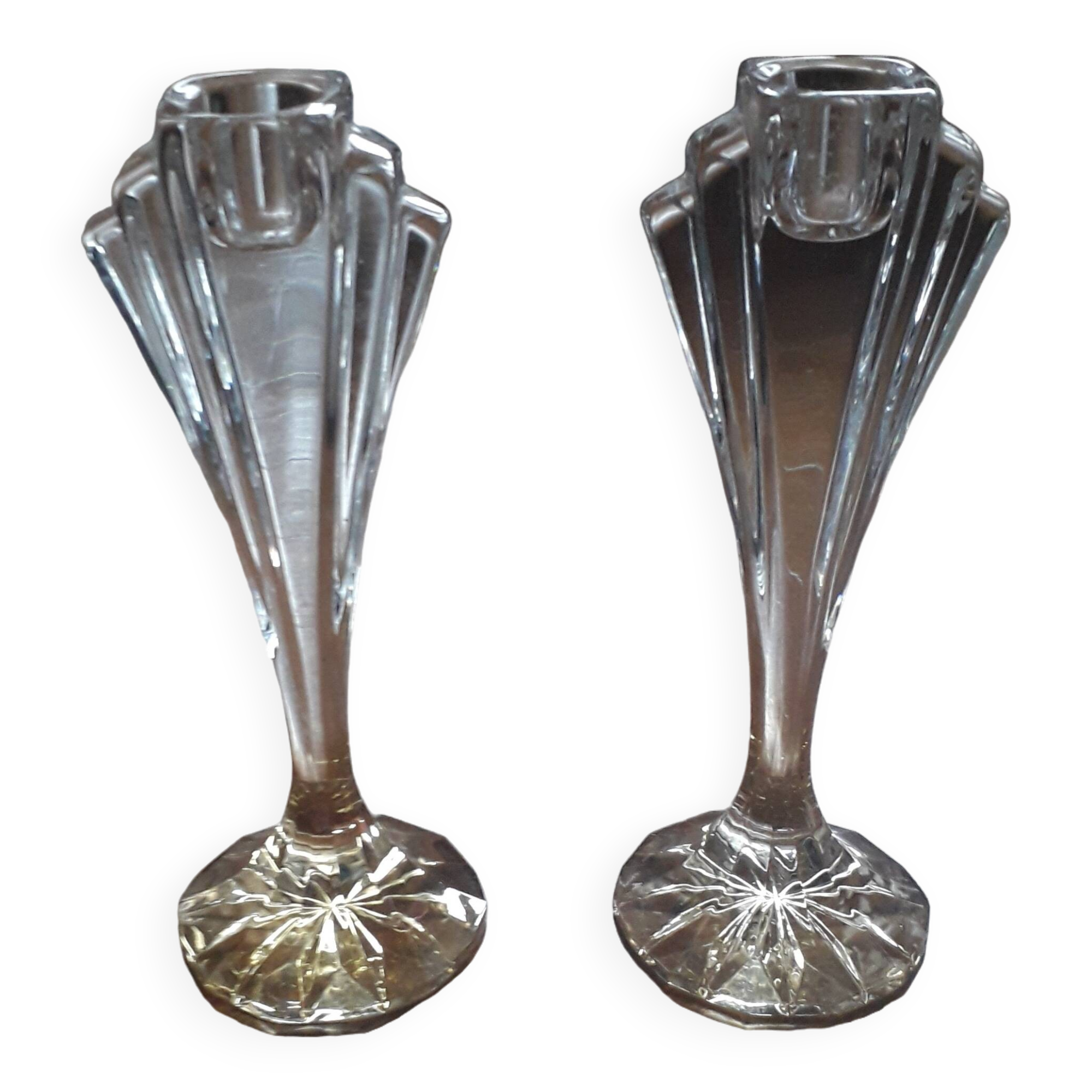 1 set of 2 vintage crystal candle holders
