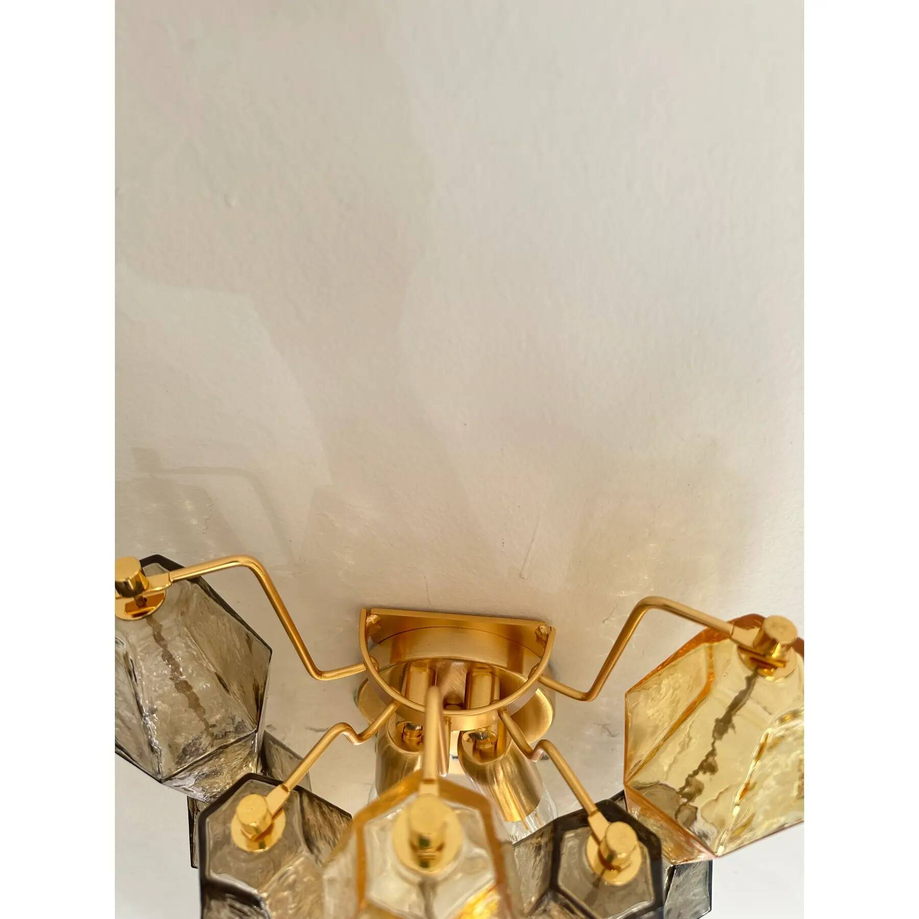 Contemporary Amber and Fumè “Poliedri” Murano Glass Wall Sconce in Venini S