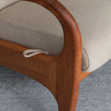 Reclining easy chair in beige wool, Denmark, 1980’s