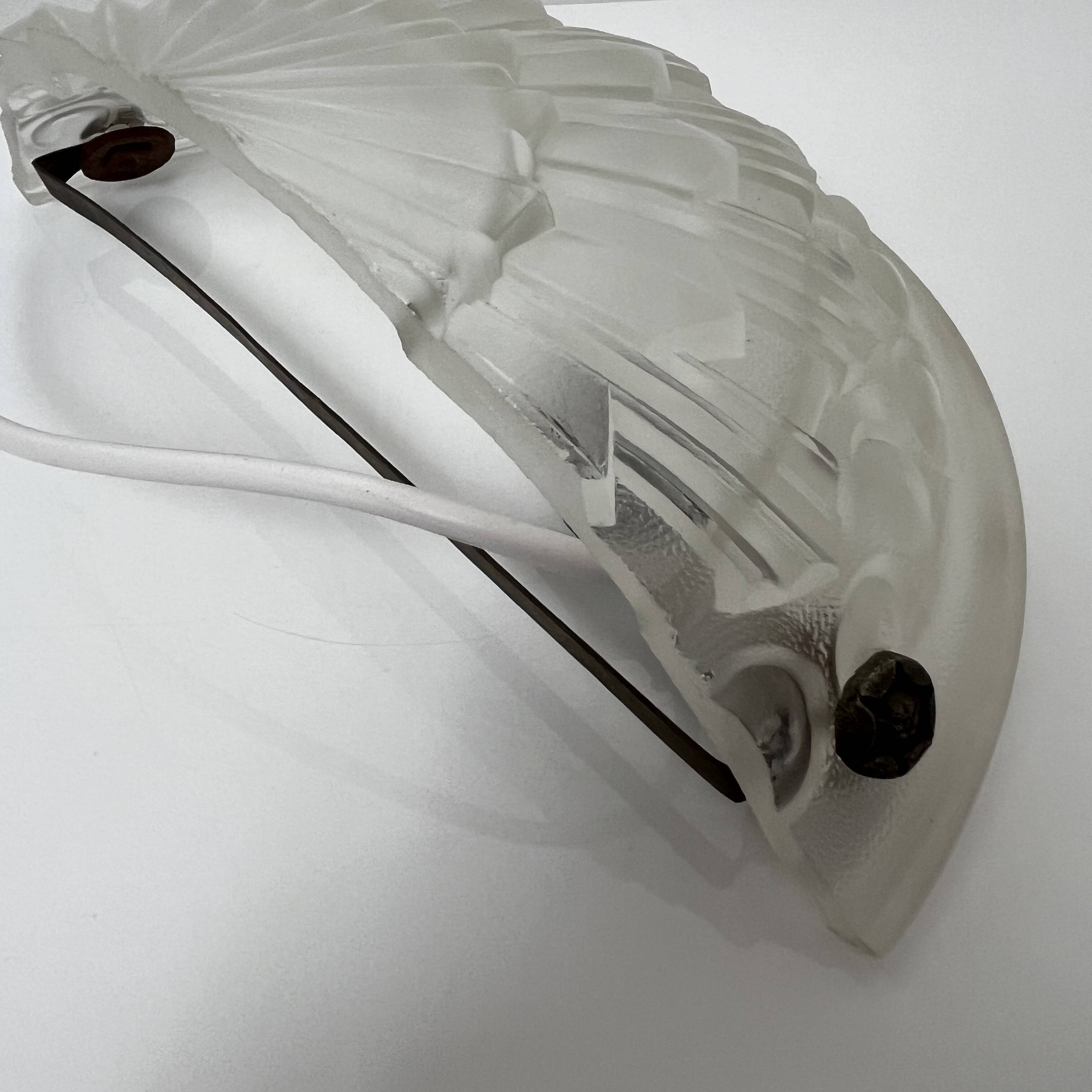 Art Deco half-dome pressed glass wall lamp