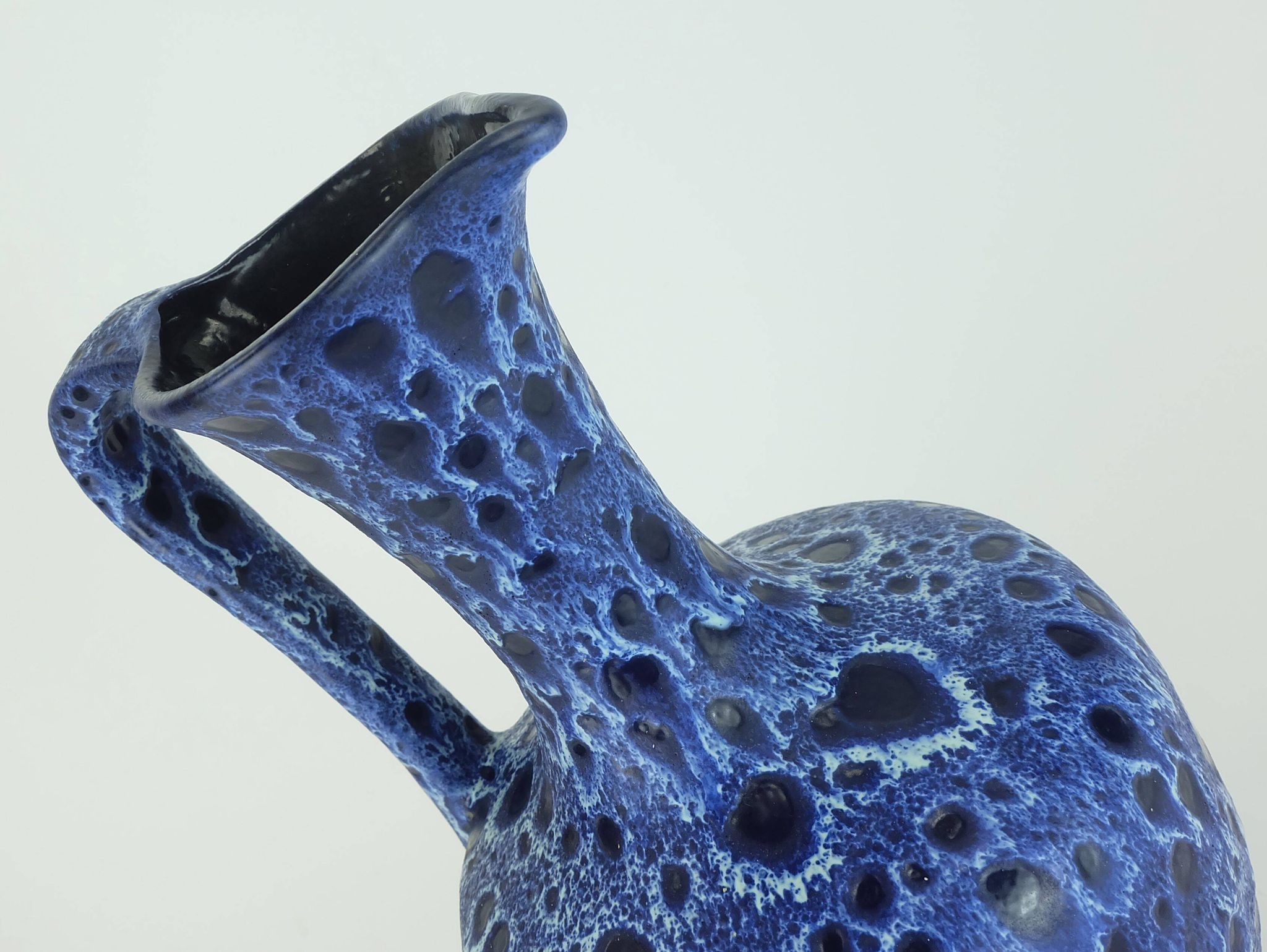Large vintage kreutz-keramik 1960s 70s vase jug model 228 fat lava drip glaze intense blue