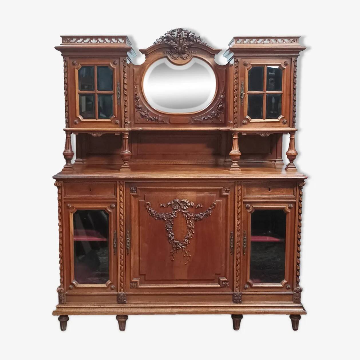 Louis XVI two-body buffet in carved walnut, 19th century.