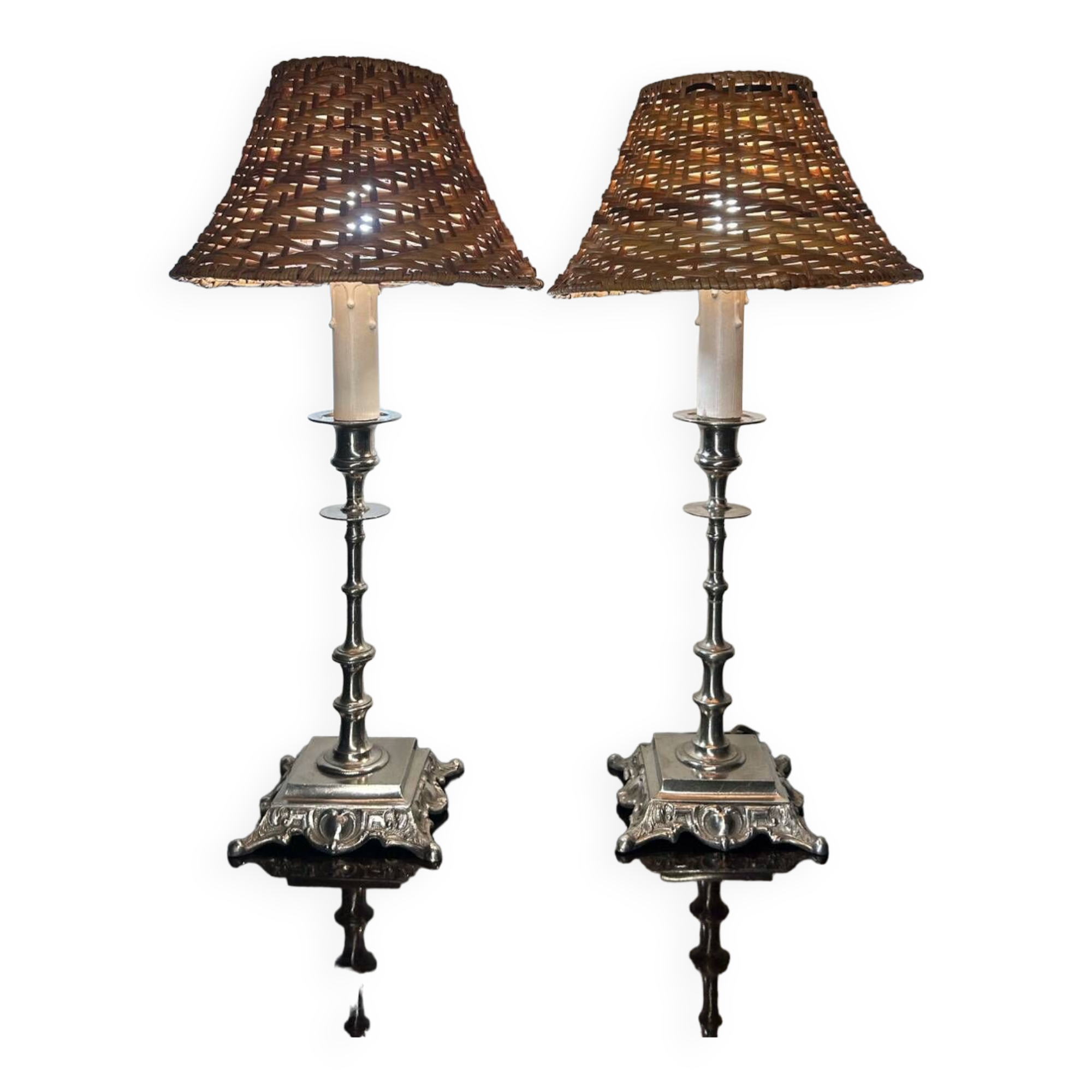 Old rattan candle holder lamps (X2)