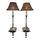 Lampes bougeoir rotin anciennes (X2)