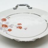Ancien plat en porcelaine avec des roses et anses argentées