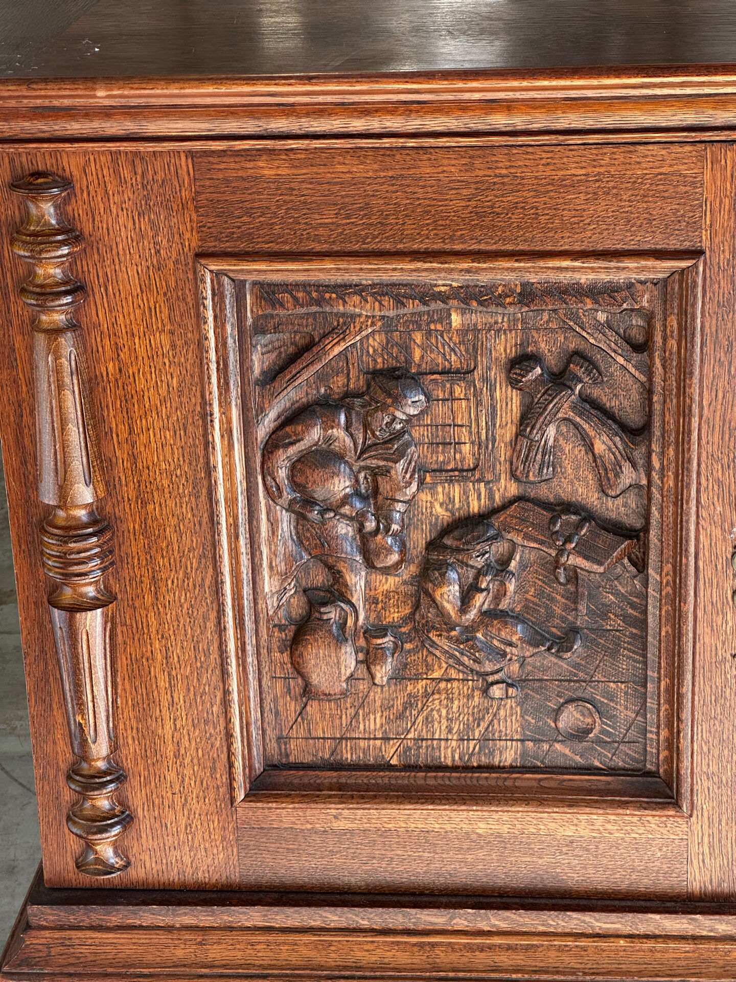 Large carved oak buffet in neo-Renaissance style, mid-20th century.