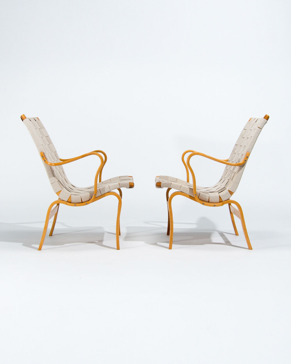 Bruno Mathsson Eva Armchairs in Beech & Linen, Mid Century Swedish Design 1960’s