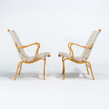 Bruno Mathsson Eva Armchairs in Beech & Linen, Mid Century Swedish Design 1960’s