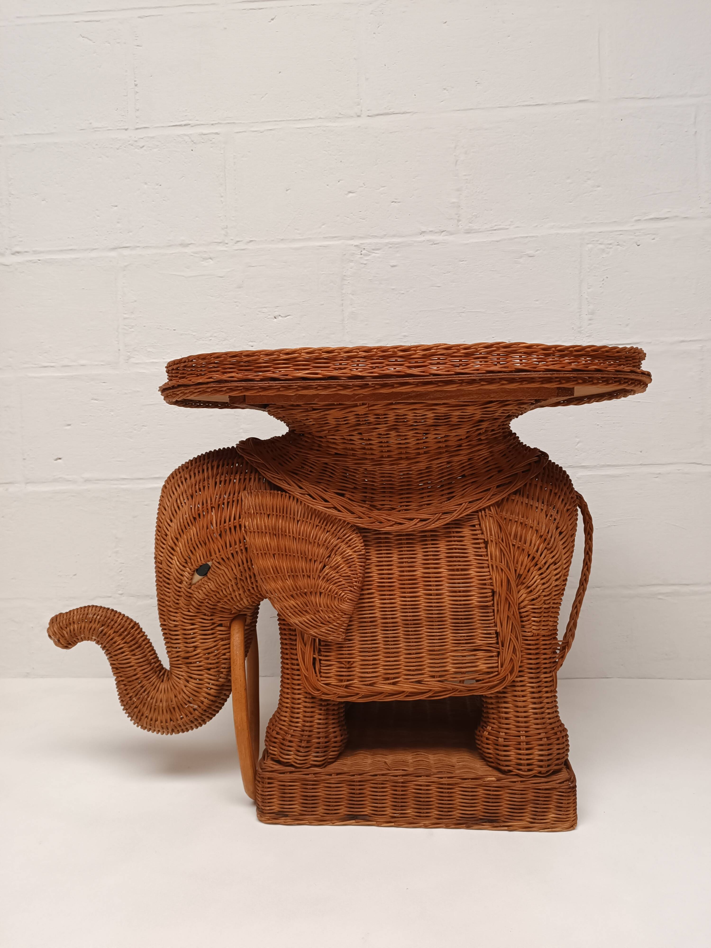 Vintage wicker and rattan elephant table 1970