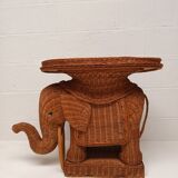 Vintage wicker and rattan elephant table 1970
