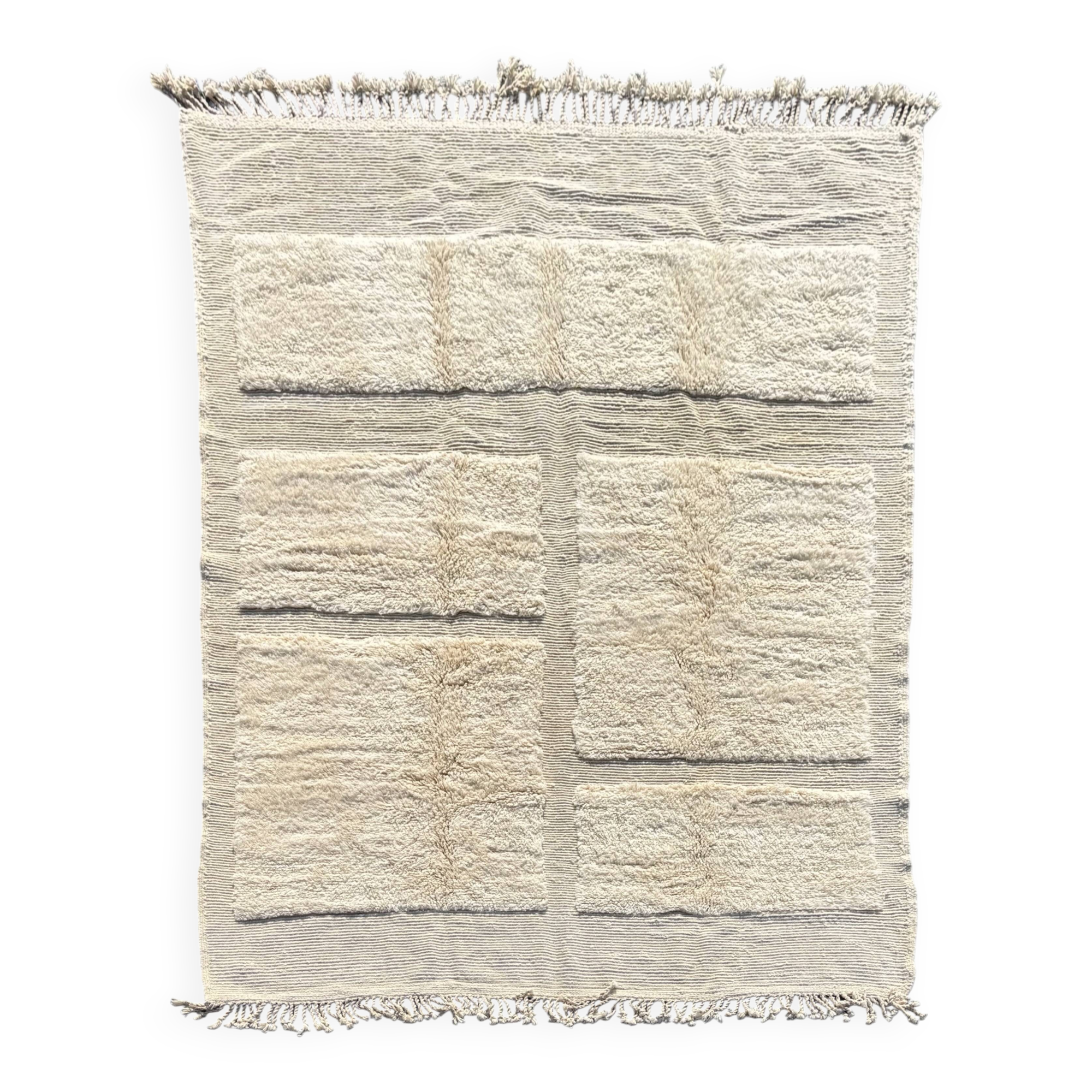 Tapis berbère marocain Beni ouarain M'rirt en laine blanche