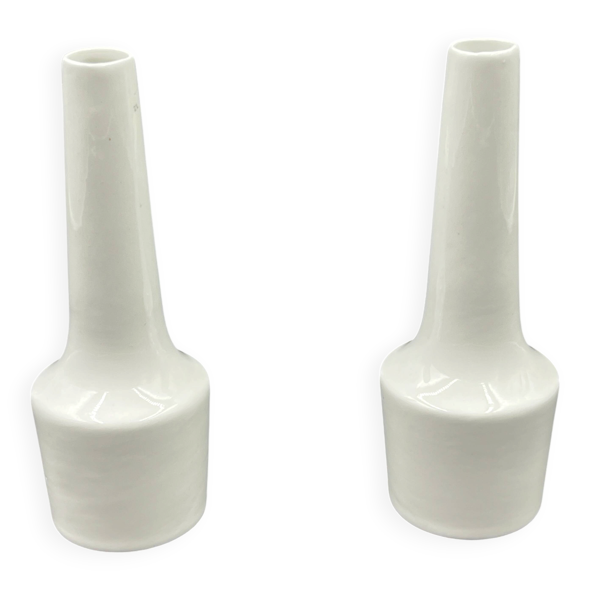 Pair of vintage white ceramic bud vases