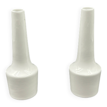 Pair of vintage white ceramic bud vases