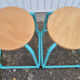 Pair of round stools, industrial, wood and metal, vintage