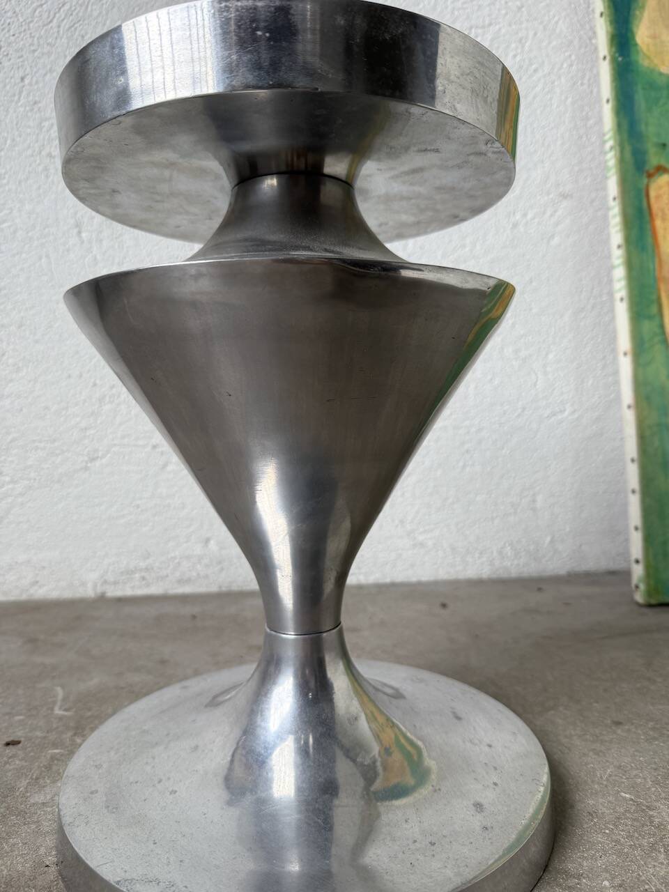Brushed stainless steel console pedestal 1970