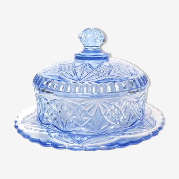 Sweeten candy box in blue pressed molded glass