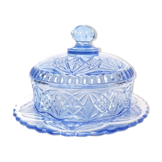 Sweeten candy box in blue pressed molded glass