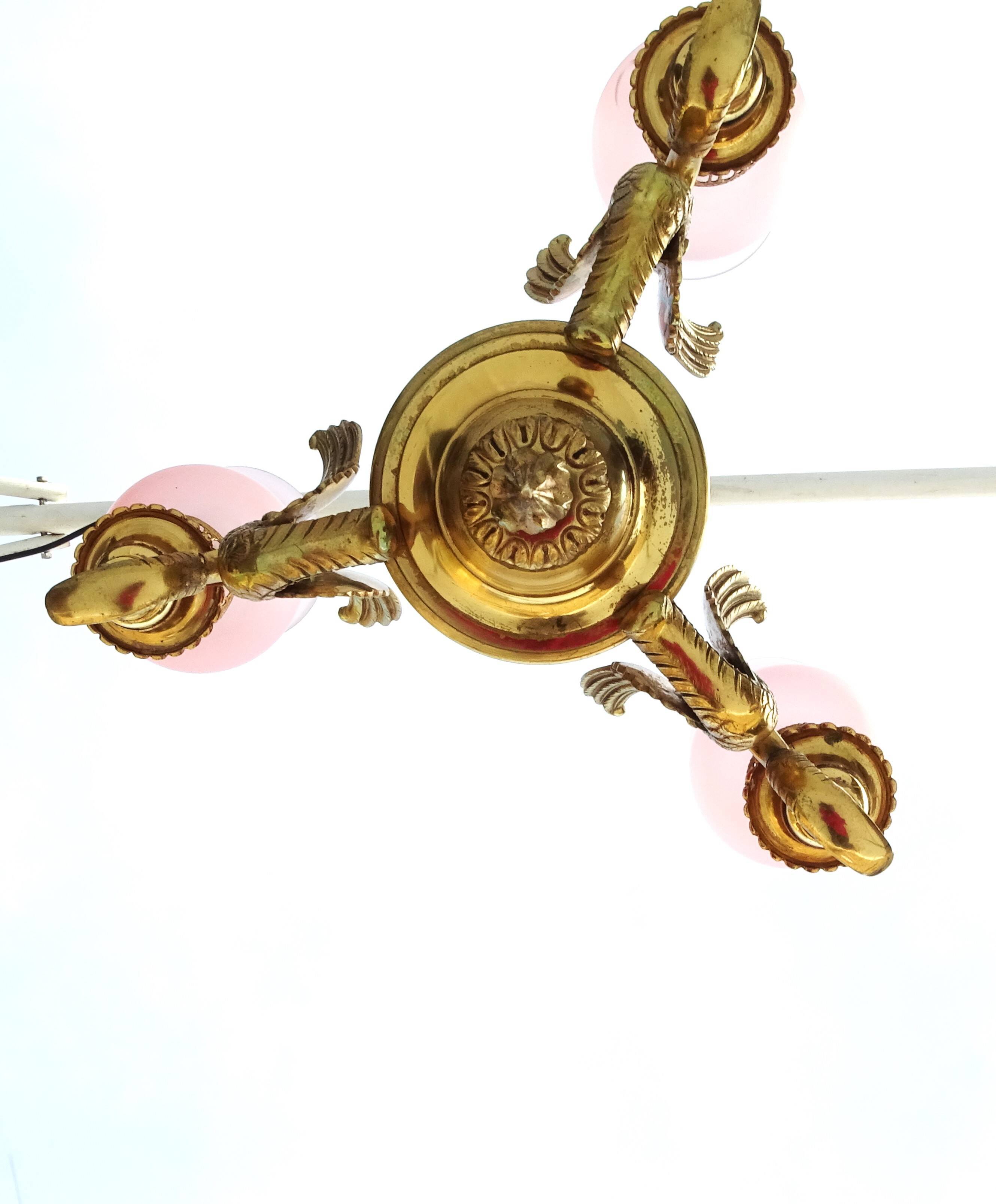 3-branched chandelier in gilded bronze.