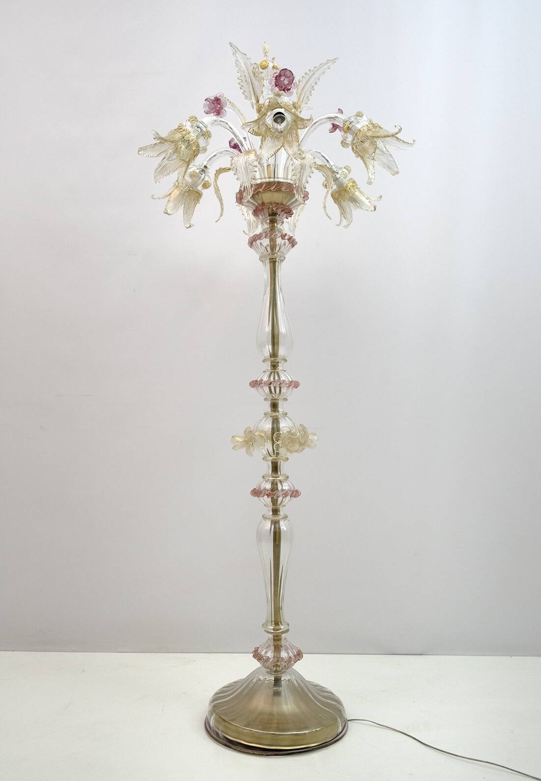 Ca'Rezzonico Blown Murano Glass 6 Arms Floor Lamp, Italy, 1950s