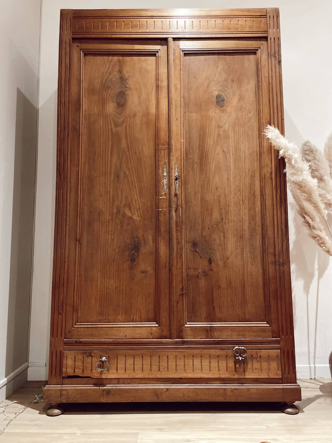 Vintage raw wood cabinet shelves and wardrobe