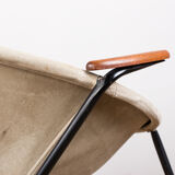 Danish armchair in Leather, Steel and Teak, Balloon model by Hans Olsen 1960.