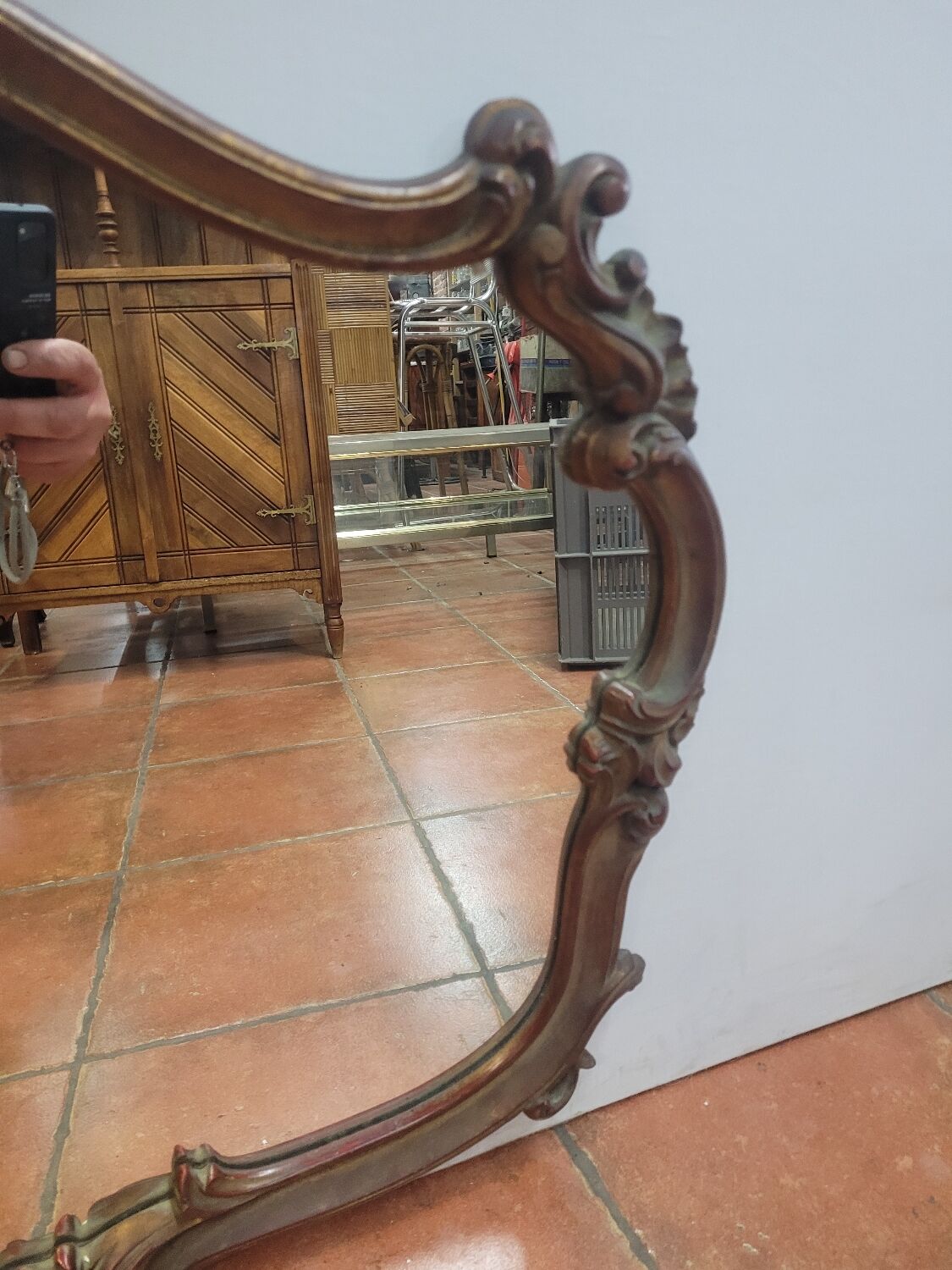 Miroir style Louis XV en chêne patiné doré 79×70cm