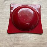 Vintage ashtray in enamelled sheet metal in red tones with floral decor from the 60s