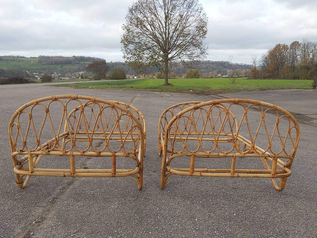 Old rattan bed pair