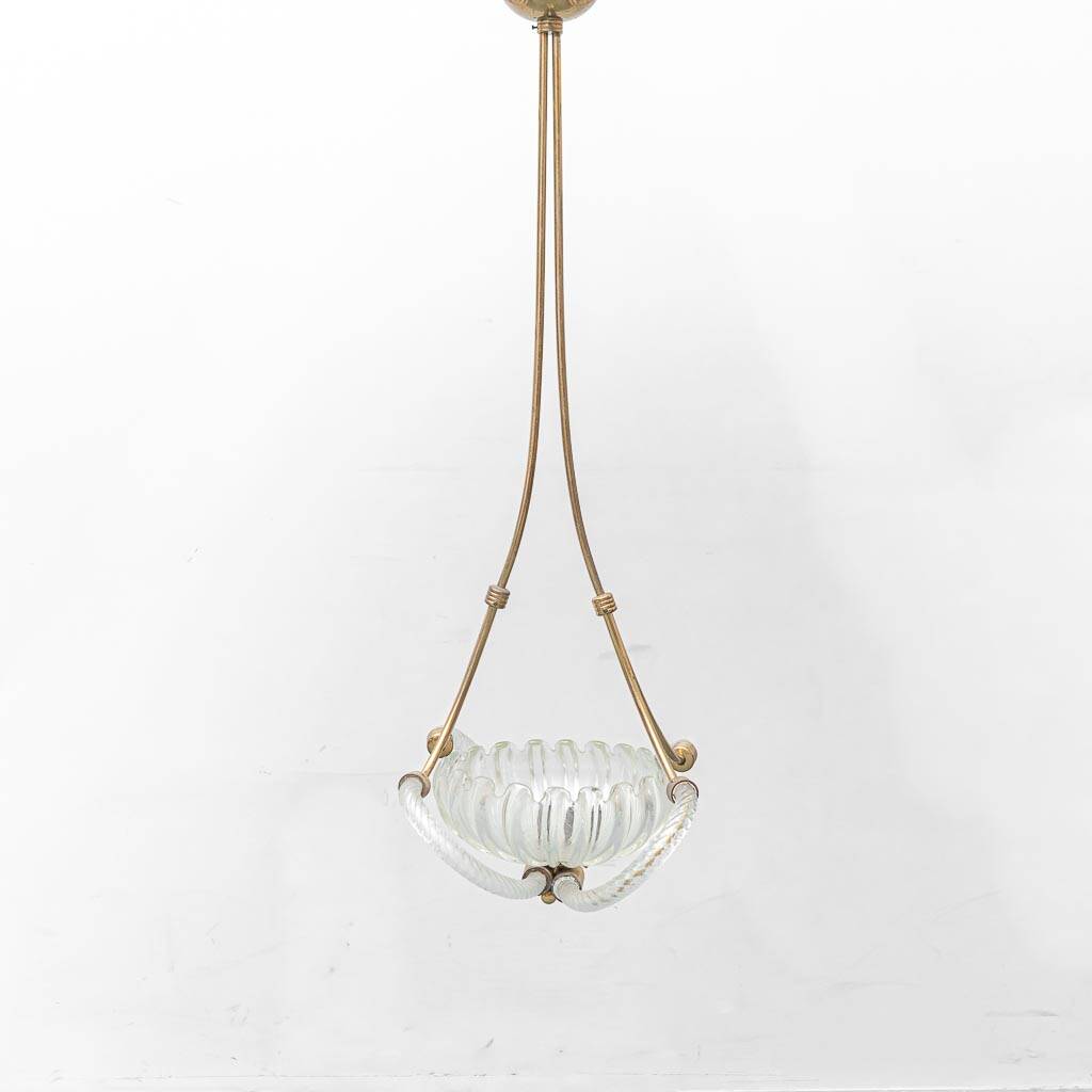 Vintage Barovier & Toso chandelier in transparent glass and brass, elegant 1940s design