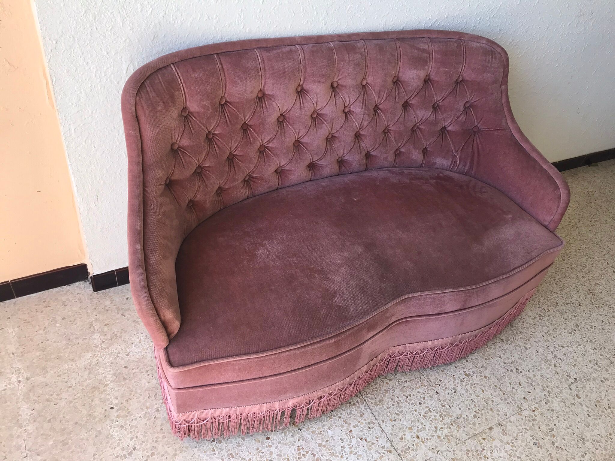 Pink vintage velvet sofa