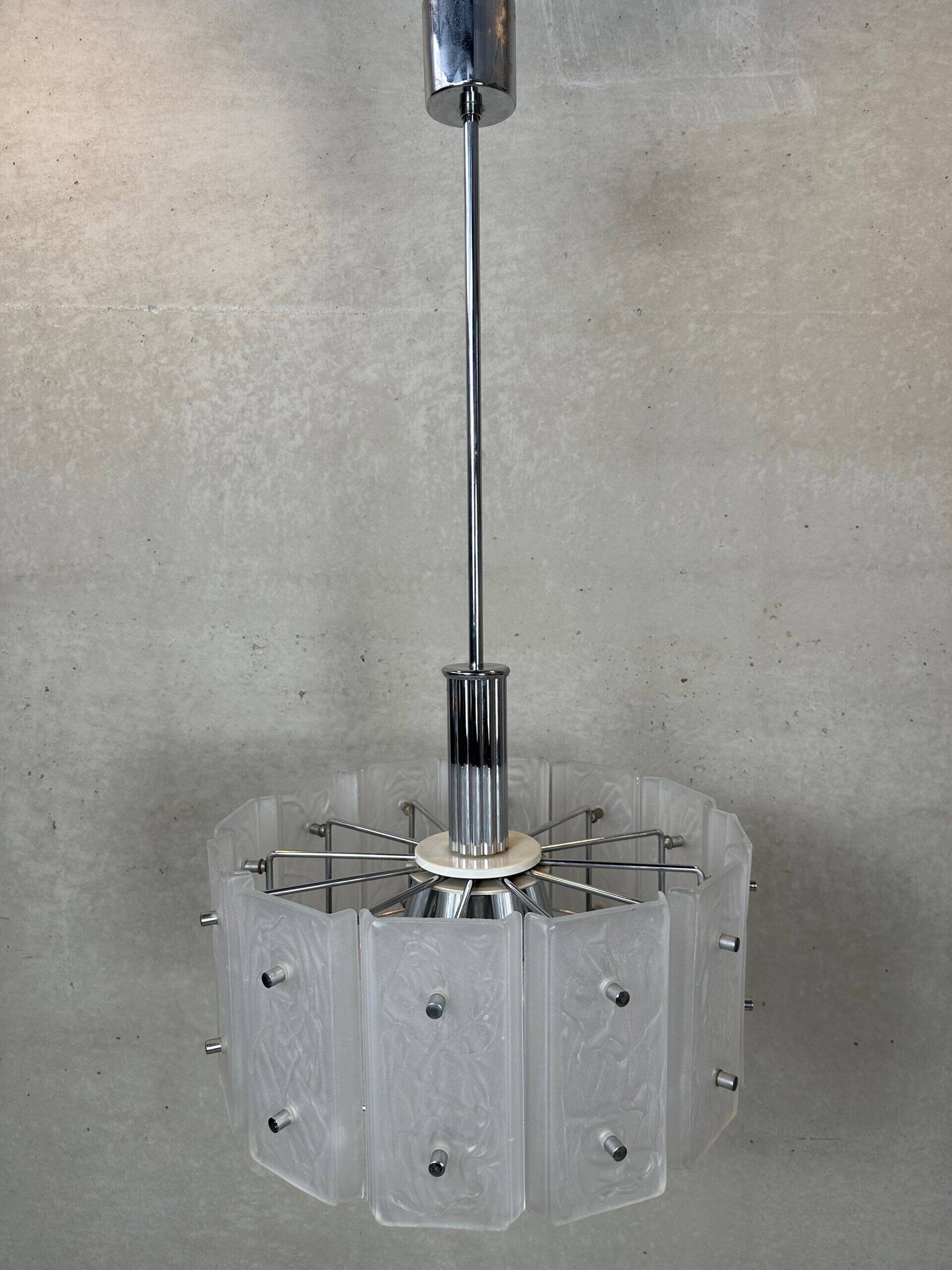 Vintage 1970s pendant lamp – glass/chrome