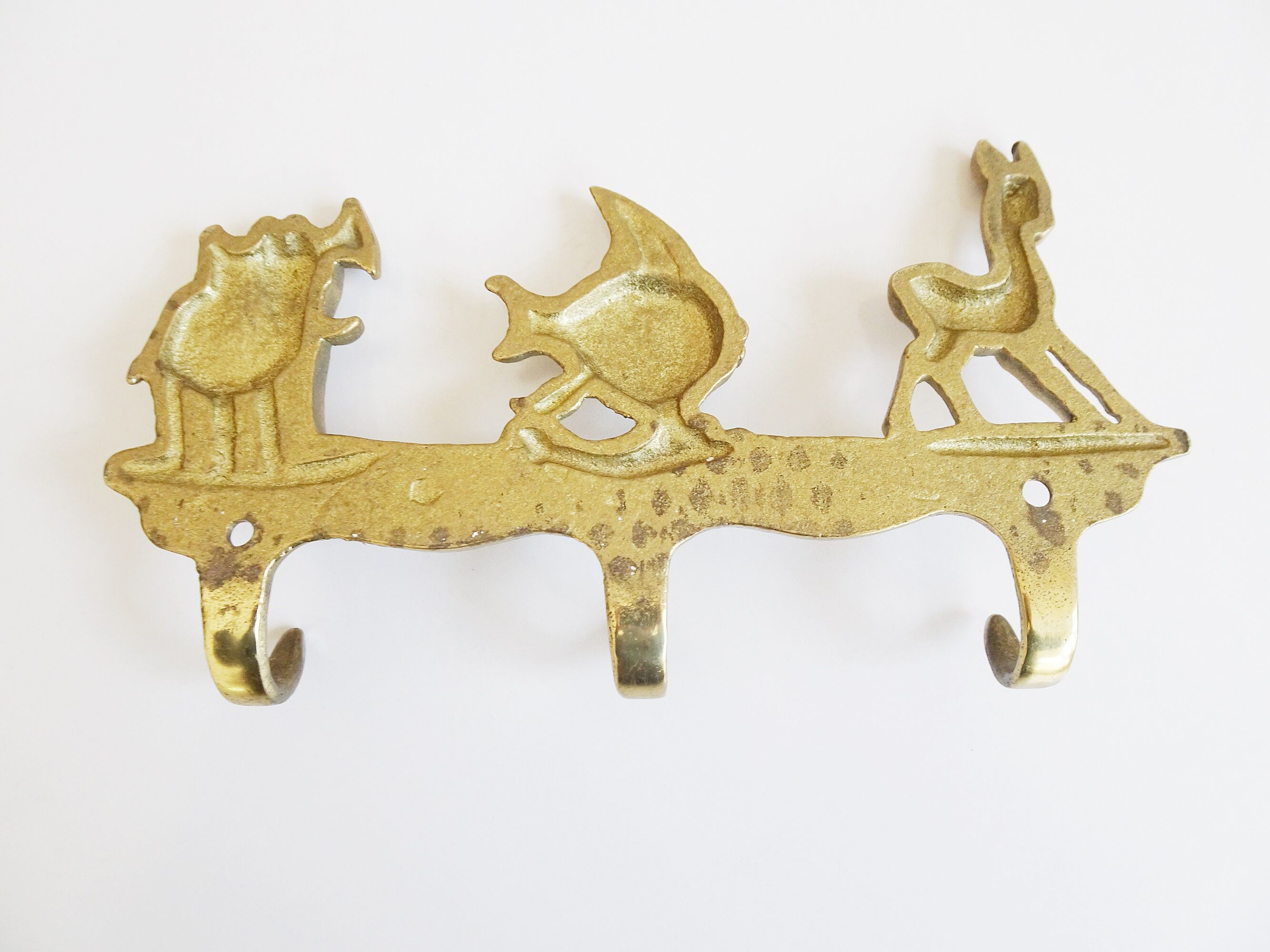 Brass coat rack with animal motif, wall hook children's room, key rack