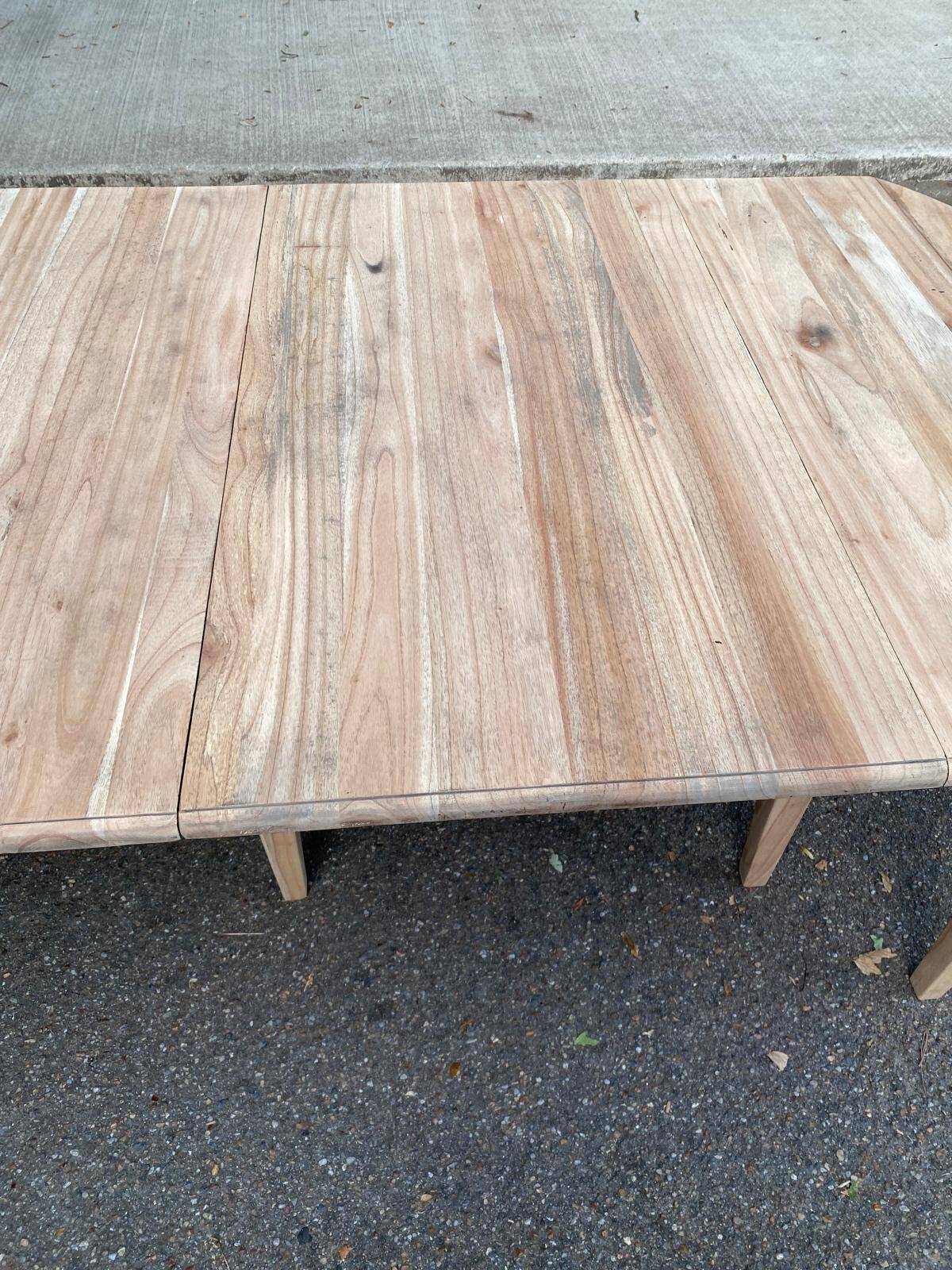 Renovated square extendable dining table in raw solid cherry wood, Louis XVI style.