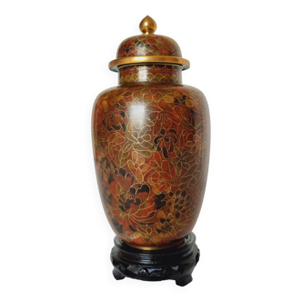 Tibor Cloisonné vase, Republic of China period (1912-1949) with ebony wood base.