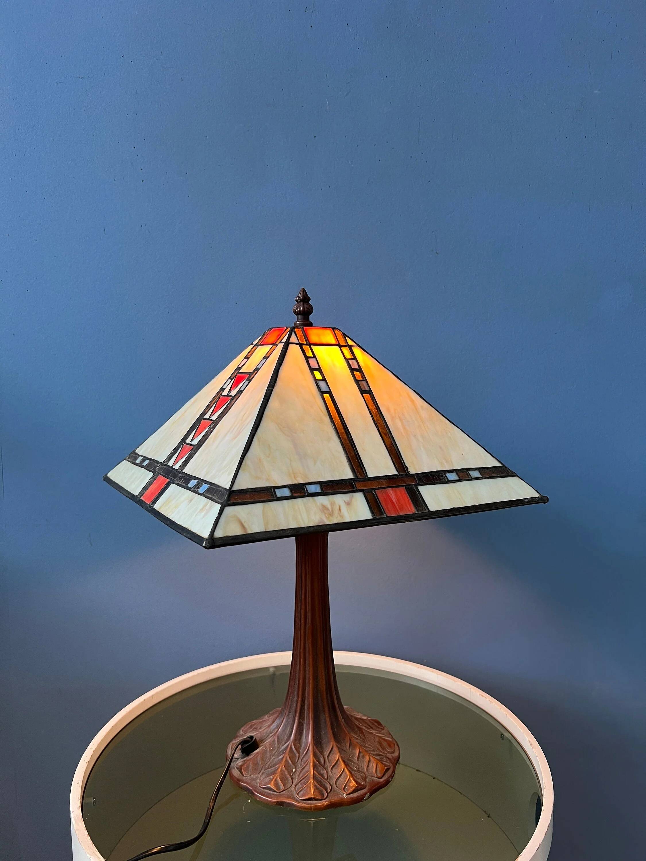 Lampe de table Tiffany colorée en vitrail, style Art déco