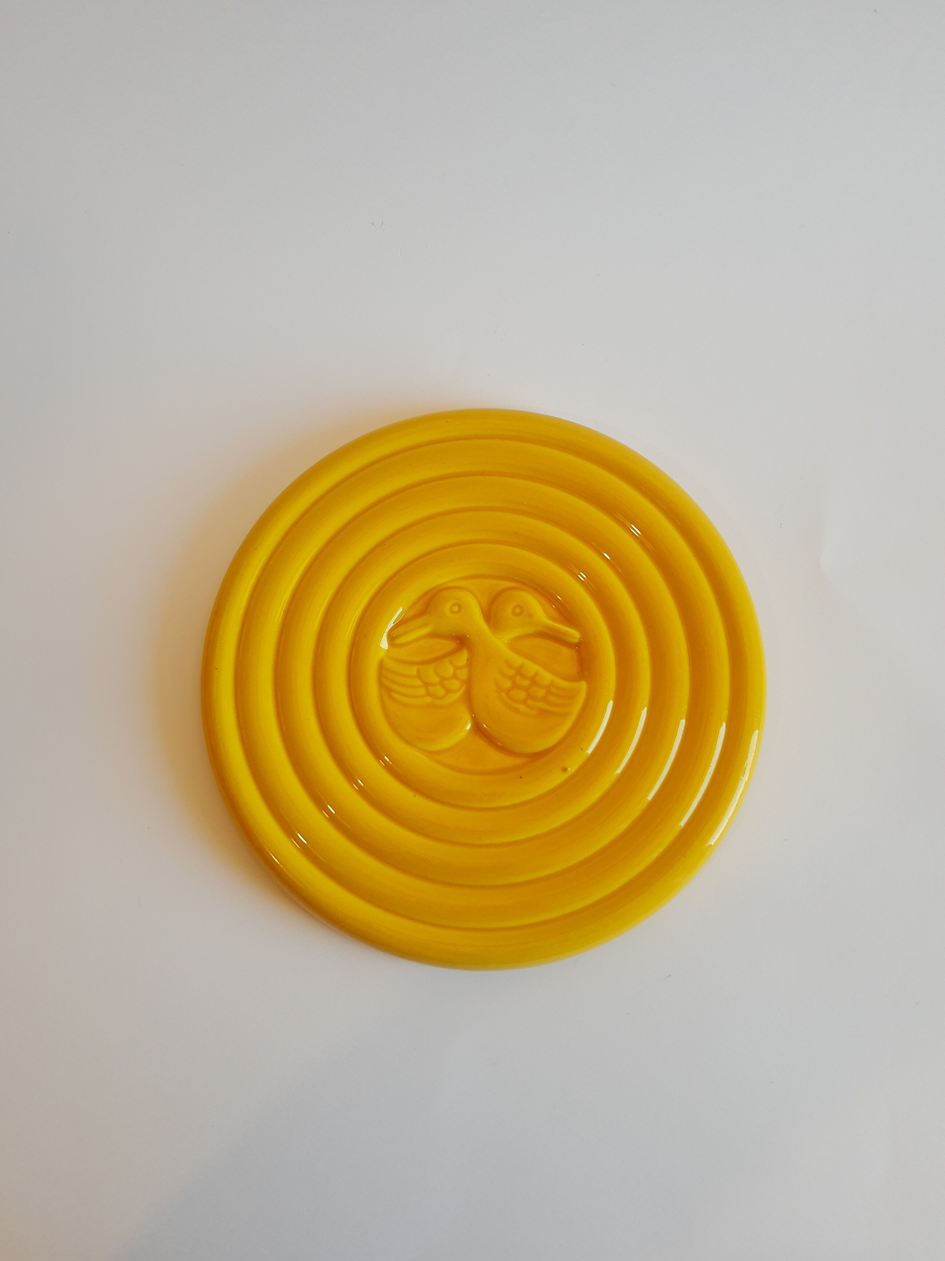 Vintage art deco duck yellow slip coaster