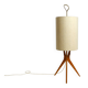 Mid Century Modern tripod walnut wood floor lamp with large fabric shade