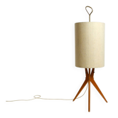 Mid Century Modern tripod walnut wood floor lamp with large fabric shade