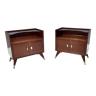 Pair of vintage elegant wooden nightstands with a crystal top shelf